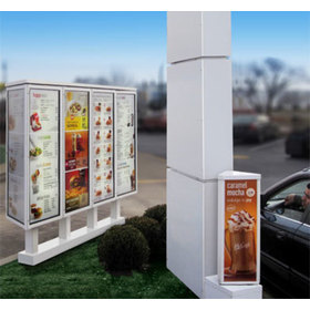 View of the menu boards in a drive-through lane from the vehicle’s perspective