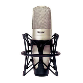 Front view of the final production version for the KSM32 Microphone in a shock mount