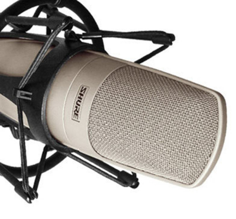 Close up of the  KSM32 Microphone grille in a shock mount