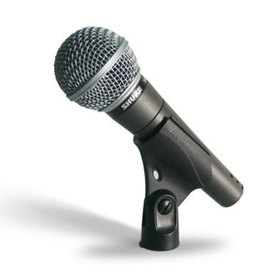 Side view of SM58 Microphone mounted in the microphone stand