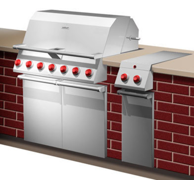 Concept rendering showing the gas grill and a small side burner unit built in next to it