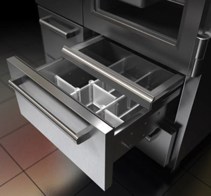 Rendering view that shows a drawer extended with its slider door open