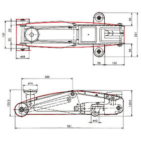 Elevation view of the Rapid Car Jack showing how the internal components fit inside