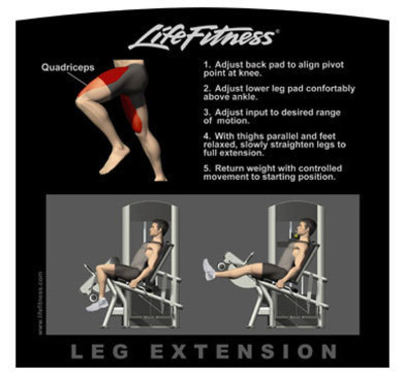 Leg extension instruction decal for Life Fitness Signature series