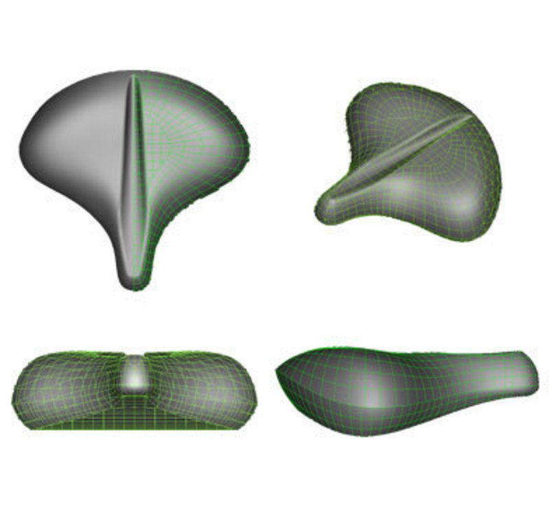 Top, front, side and isometric views for the Comfort Curve Seat