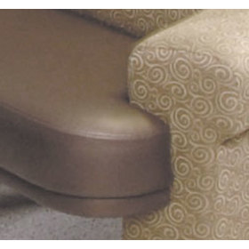 Close up view showing the materials used for upholstering the striking line couch