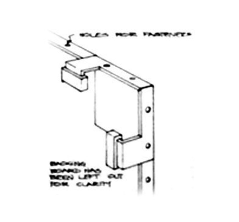 Concept sketch showing the corner bracket that would allow panels to hang on the Bretford Wall Track