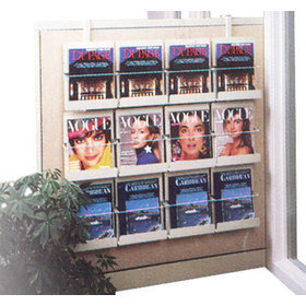 Hanging magazine rack mounted in a wall