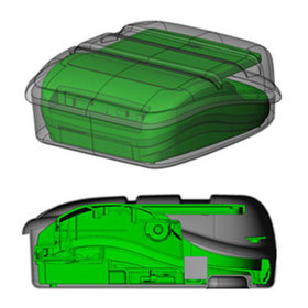 Transparent isometric and side section view of the Jet Bag with a diamante writer inside