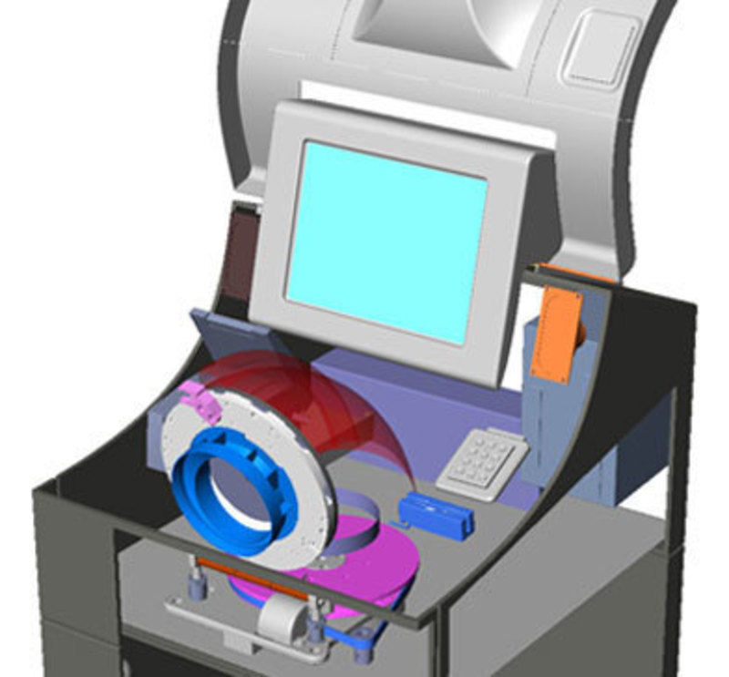 SolidWorks view showing how the coin sorting apparatus fits inside the new design
