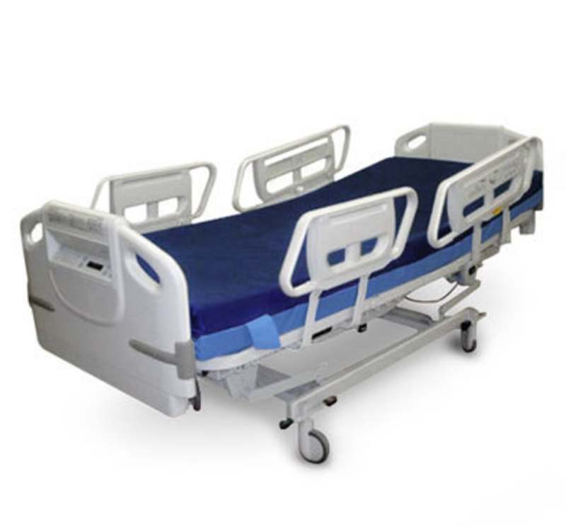 Three quarters front view of the Advanta Hospital Bed in a flat orientation