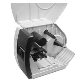 Side view of the thermal transfer printer with the access panel open