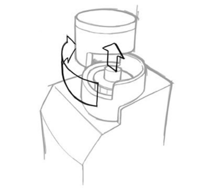 Concept sketch showing how the top cap is removed from the pr-4x unit