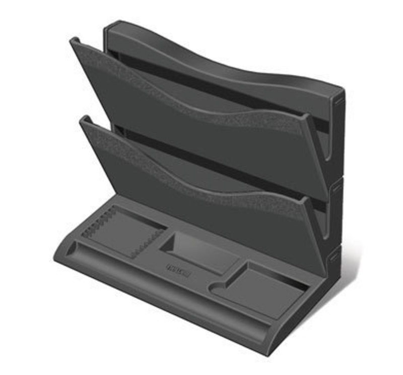 Three quarters front view concept rendering of the desk organizer