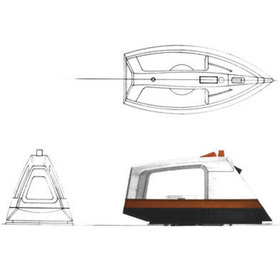 Front, top and side elevation views of the cordless steam iron