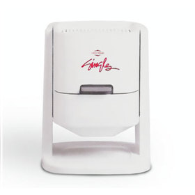 front view of the singles coffee maker in its compact storage mode