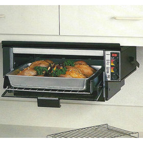 Production version of the toaster oven mounted under the kitchen cabinetry