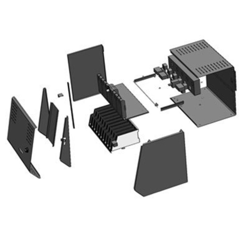 SolidWorks exploded view of the Core cabinet, showing all components