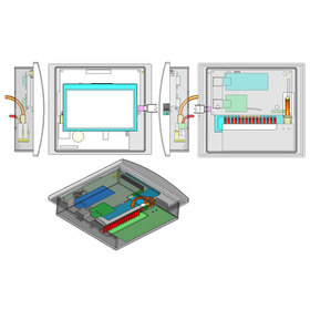 Transparent CAD view of the network thermostat showing how the internal components fit