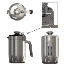 Top, side and front views of the Royal Cafe french press