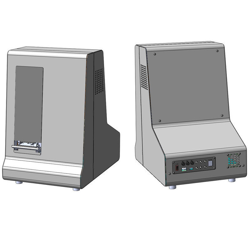 Front and rear three quarters view of the initial design of the Owl Nanosorter
