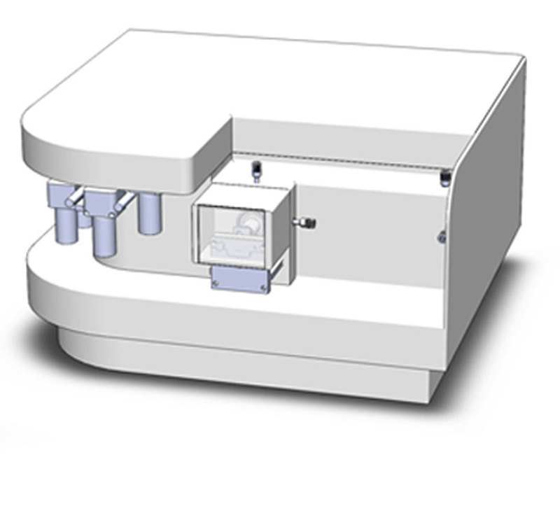 Three-quarters front view of the refined design for the Archimedes Particle Metrology System