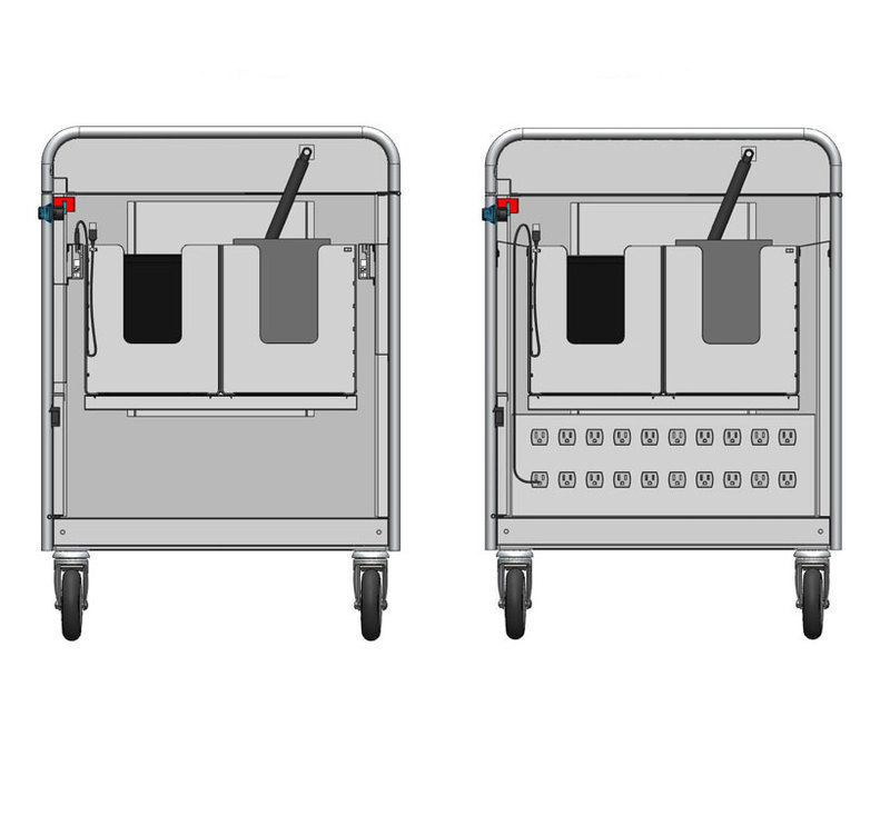 SolidWorks cross-section view of the Android cart showing how the pockets and power supply fit
