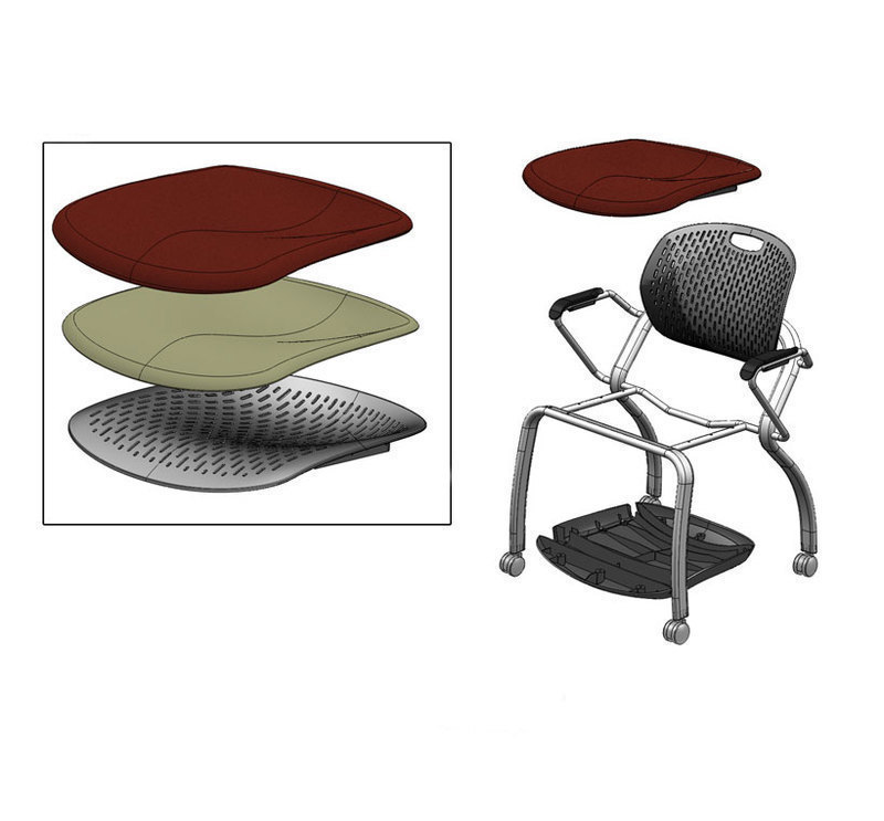 Exploded view of how the upholstered seat is assembled