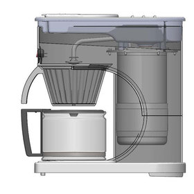 Side view with the outer cover transparent revealing internal components of the Tim Hortons Coffee maker