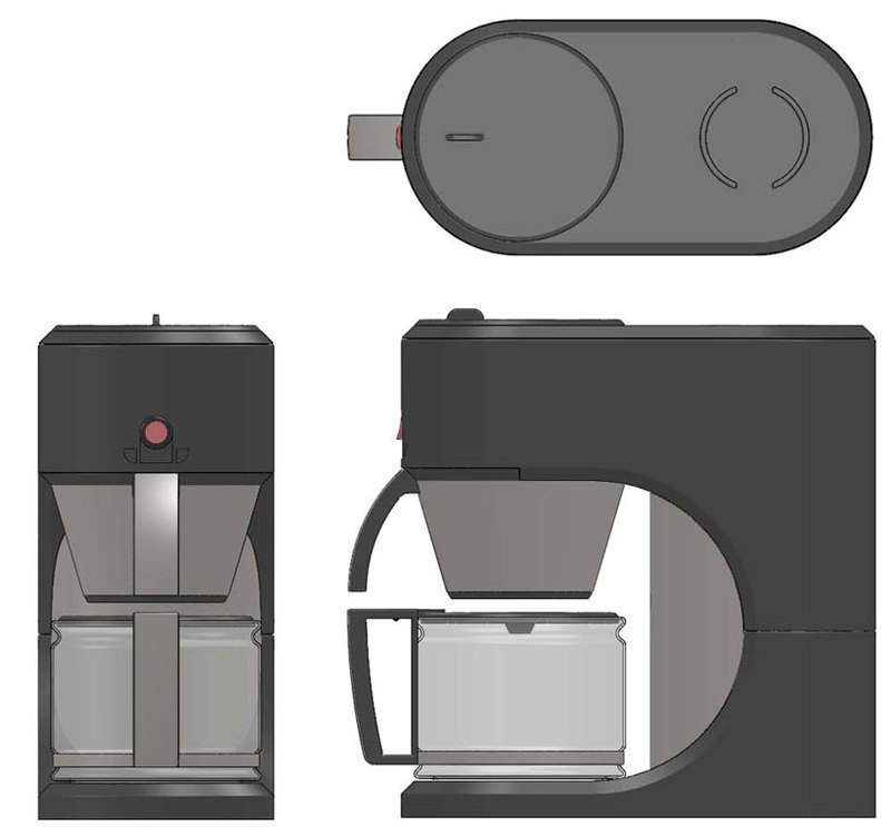 Front, Side and top views of the Tim Hortons Coffee maker
