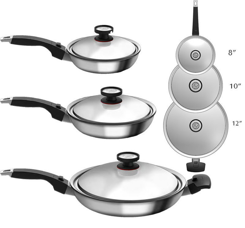 Multiple Views of 3 sizes of INNOVE Skillets