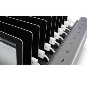 Detail view of PowerSync tray showing charging station numbers