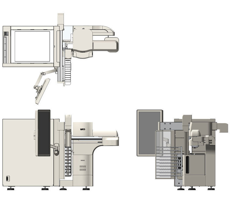Front, Top, and side views of the initial design of the SC832 autoloader
