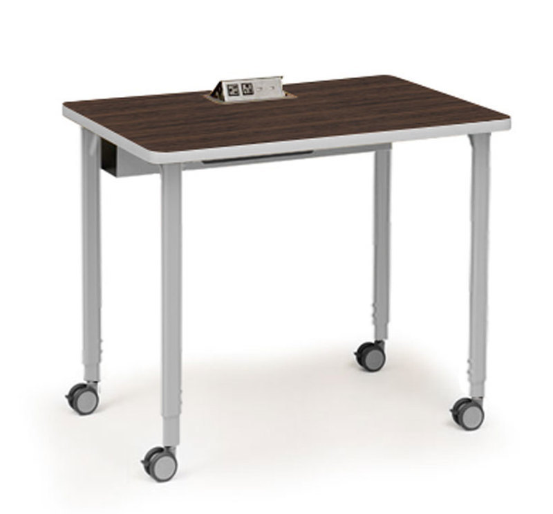 Three quarters front view of the Rectangular table shape with charging port visible