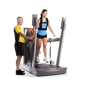 The soft platform training machine with a person engaged in a jumping exercise