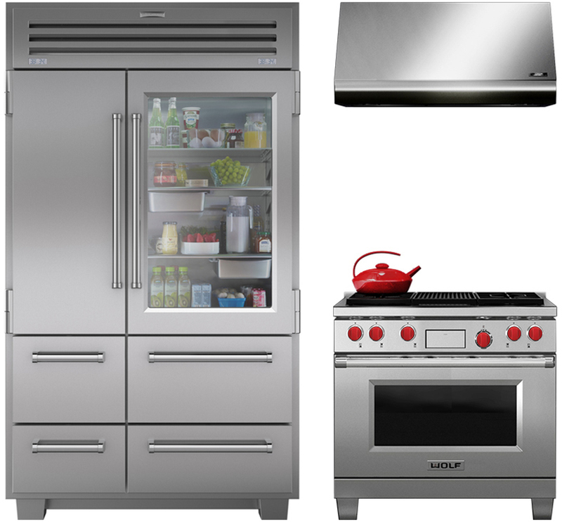 Front view of a Sub-Zero refrigerator and Wolf Oven Pro Series