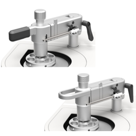 Collage of two images showing optional designs for the sample handling arm