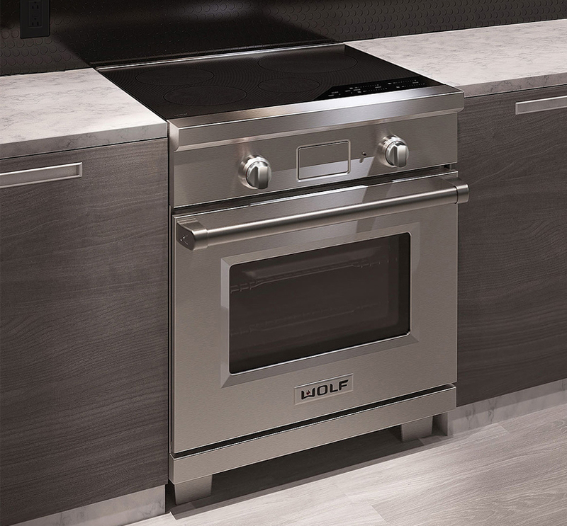 In context view of the Wolf Induction range installed in a kitchen