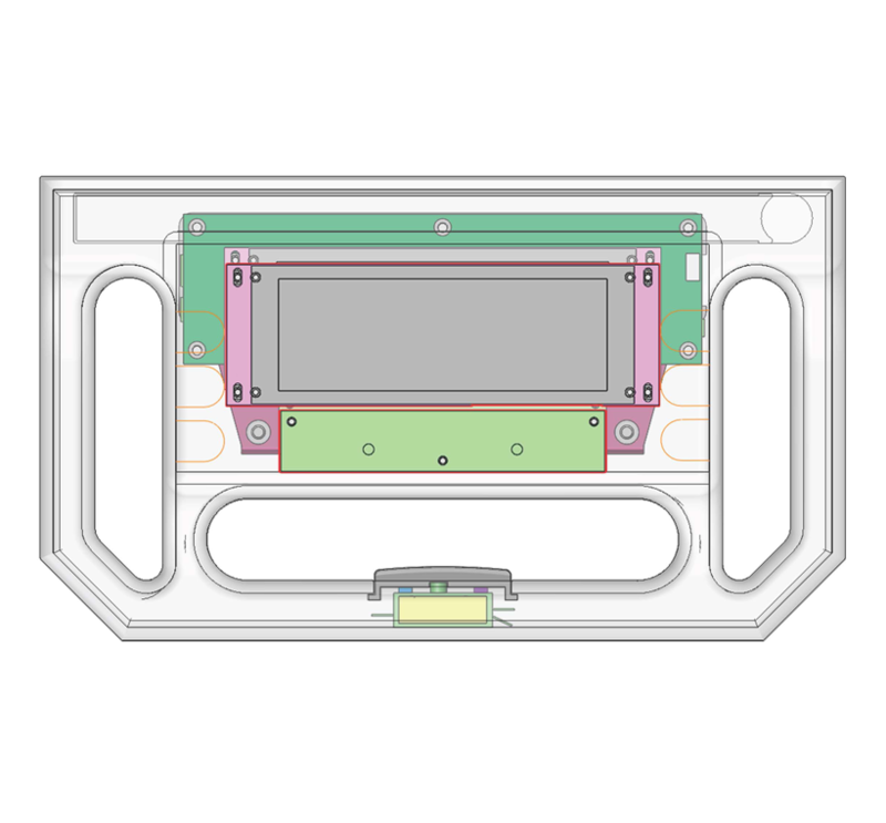 Summit Industries: Advantage DFMT for AmRad Medical Front view of an early control panel concept with the enclosure transparent so that the internal components can be seen