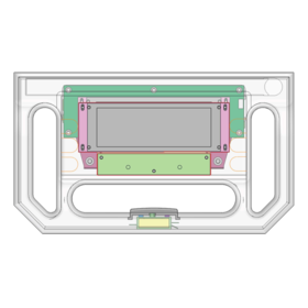 Front view of an early control panel concept with the enclosure transparent so that the internal components can be seen