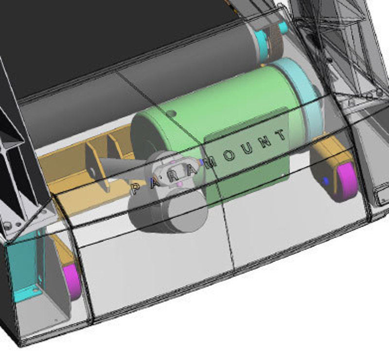 Transparent view of the shroud showing internal components in the treadmill