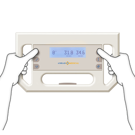 DFMT control panel showing it being grabbed by a user's hands and one button being depressed on each side