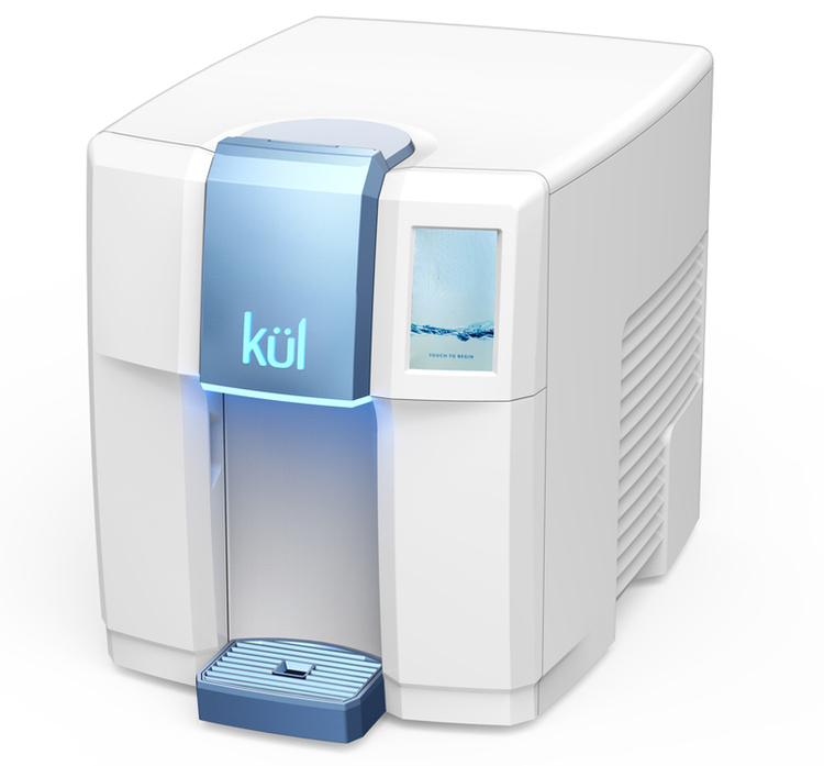 Three quarters front view of the Kul water cooler