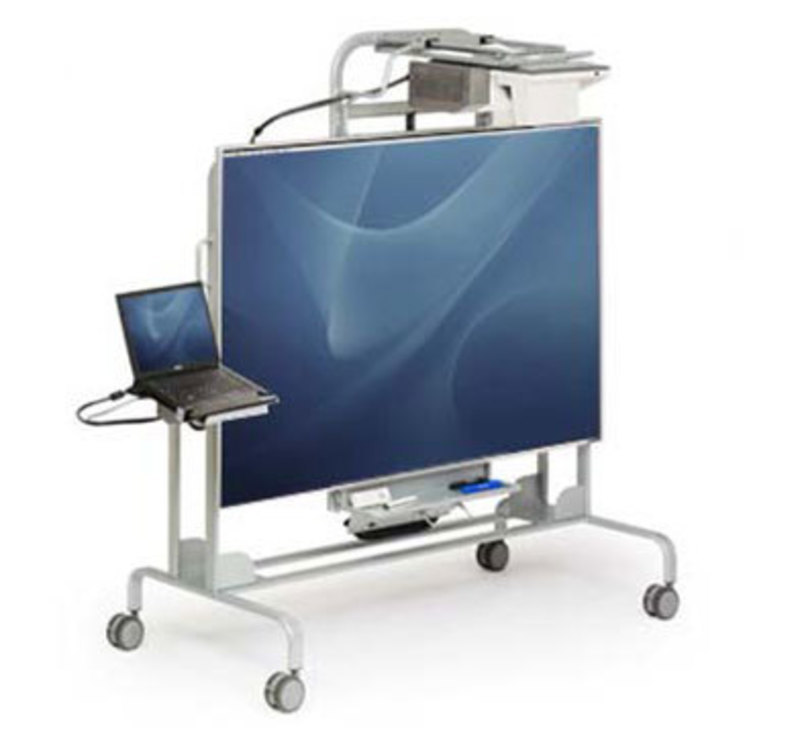 Front three quarters view of the mobile interactive whiteboard in lowest setting