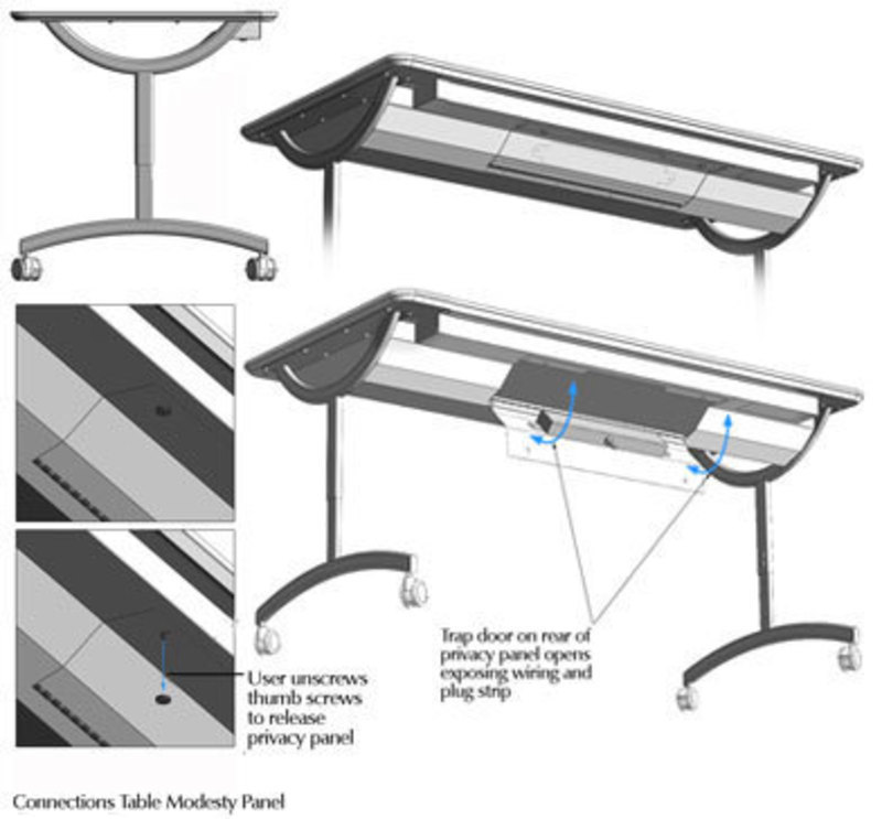 Diagram explaining how to access the table's internal power strip