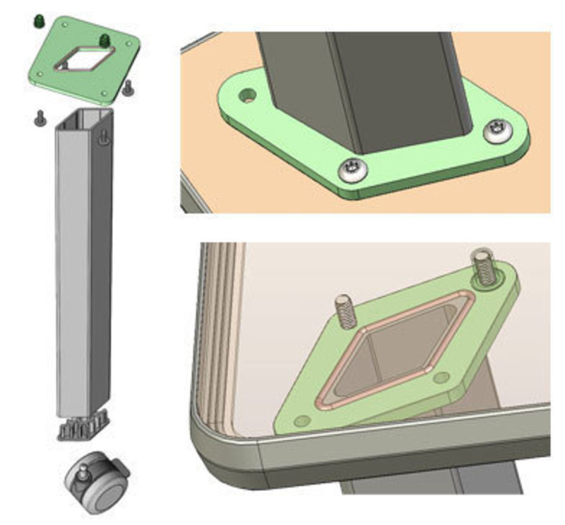 SolidWorks exploded and assembly views of he Rhombii leg