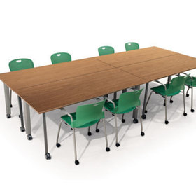 Context view showing an arrangement of 4 Rhombii tables with chairs around it