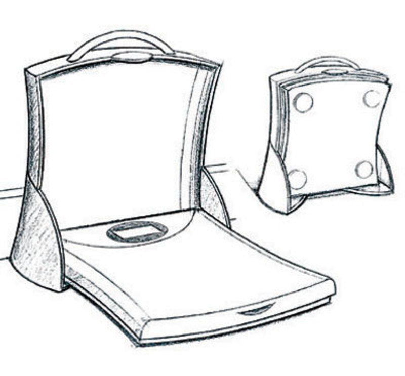 Initial concept sketches for the Tuck-a-Weigh Folding Scale folded and unfolded