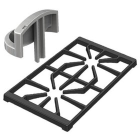 Overhead view of a cook top grating and section view of control knob