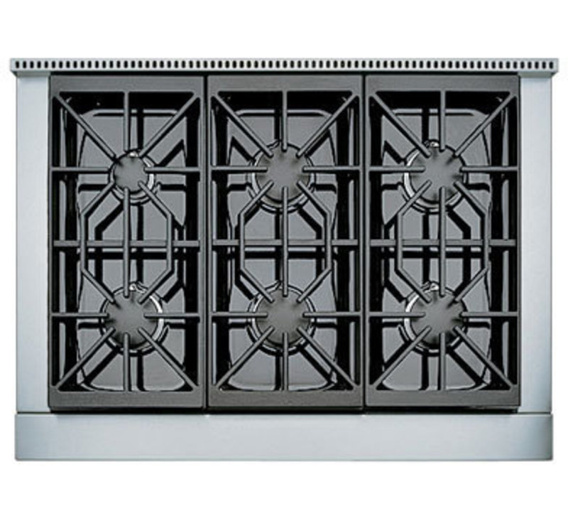 Top view of the sealed gas range showing the grate details